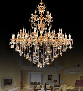 Châu Âu Kẽm Hợp Kim Sang Trọng Vàng Nến Lớn Đèn Chùm Pha Lê Cho Trần Cao Của Khách Sạn Và Biệt Thự Pha Lê Mặt Dây Chuyền Đèn - Product Image 5