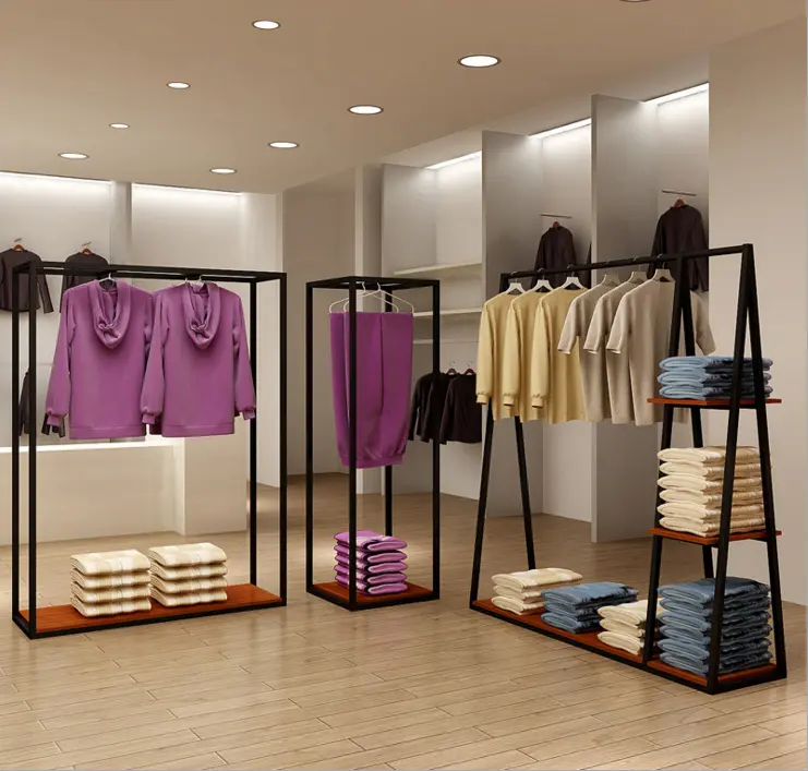 ファッション小売衣料品ラック衣料品店は布ハンガーディスプレイに適しています