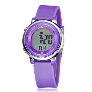 Beroemde merk OHSEN Meisje Vrouwen sport digitale LCD Horloge 50 m Duiken Paars dial siliconen band cartoon Kinderen horloge Kid gift