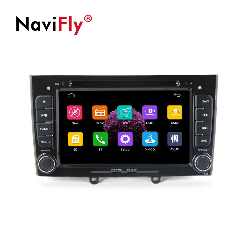 NaviFly 7 "รถดีวีดีเครื่องเล่นมัลติมีเดียวิทยุ GPS สำหรับเปอโยต์408สีดำ1080จุดวิดีโอ BT Wifi SD GPS สเตอริโอวิทยุ