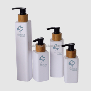 Pompe en bois bambou avec couvercle Unique de 400ml, pour shampoing, grande taille, bouteille en plastique blanc - Product Image 3