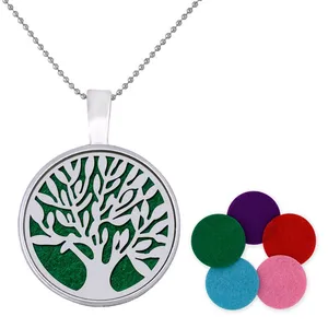 Aromatherapy Essential Oil Diffuser Necklace Wholesale Air Freshener Locket Tree of Life Pendant Necklace With Chain&Pads