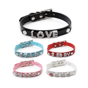 Nieuwe Ontwerp Duurzaam Verstelbare DIY Brief Lederen <span class=keywords><strong>Spiked</strong></span> Halsband voor Hond Lood - Product Image 3