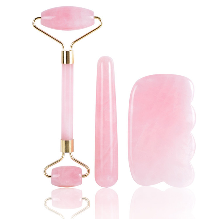Натуральный кристаллический розовый кварц, Нефритовый ролик для массажа лица и Набор роликов для кожи