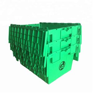 Warehouse plastic storage shipping tote with attached lid