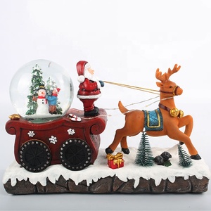 Hot Sell Musical Flashing Led Polyresin <strong>Santa</strong> <strong>Sleigh</strong> <strong>Reindeer</strong> Water Ball Christmas Decoration - Product Image 1