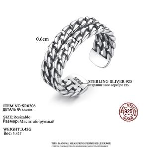 CZCITY Two Line Cuban Chain <strong>Sterling</strong> <strong>Silver</strong> Woman Popular Cute Twist Link Chain <strong>Adjustable</strong> Cuban <strong>Ring</strong> - Product Image 2