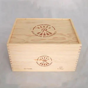 Großhandel Massivholz benutzer definierte Wein Geschenk box handgemachte Schiebe deckel 6 Flasche Holzkisten für Weinflaschen