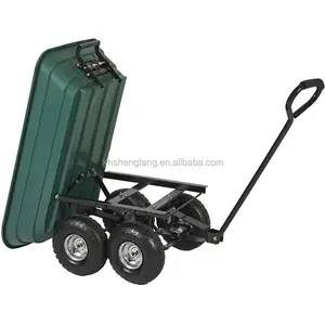 4 Wheel Garden Cart Truck 75L Sack Trolley Wheelbarrow Tipper Tipping Trailer