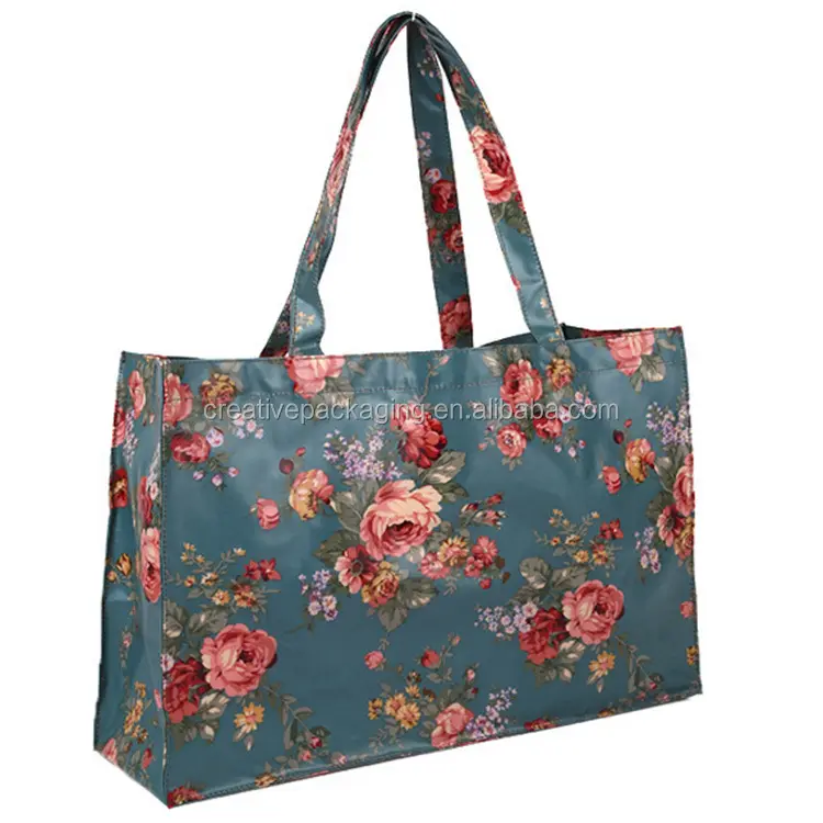 Fiori stampati patent pu shopping bag