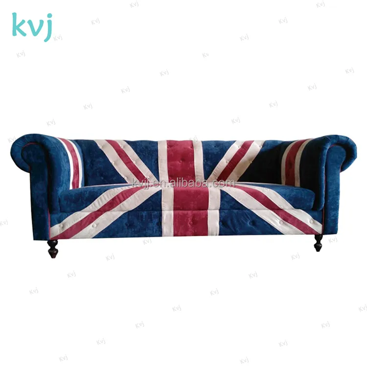 KVJ-7623 L'union Jack en bois de meubles de salon tissu canapé chesterfield