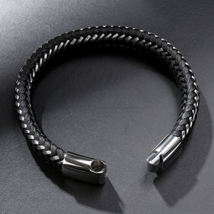 Commercio all'ingrosso Gioielli Fibbia Magnetica Del Polsino Del Braccialetto Del Mens Genuino In Acciaio Inox Bracciali In Pelle Intrecciata - Product Image 4