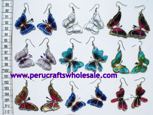 Boucles d'oreilles papillon faites à la main, couleurs vives, bijoux fantaisie péruviens en gros - Product Image 2