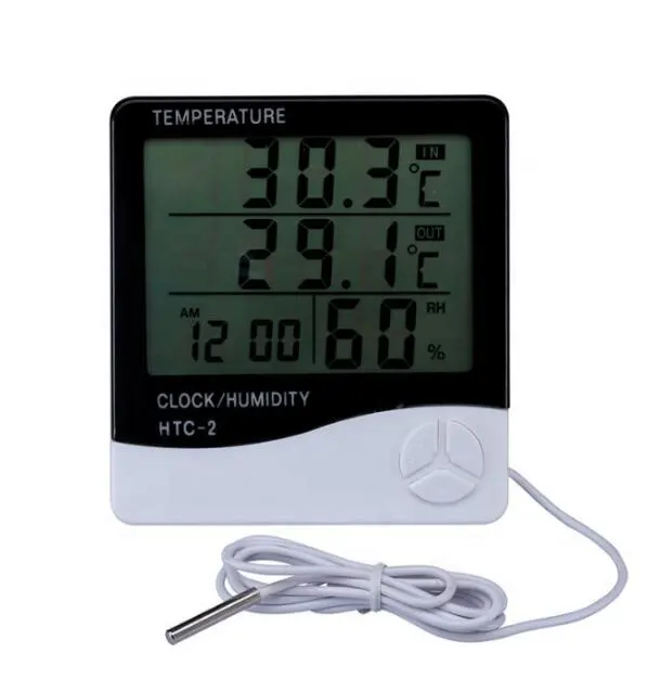 HTC-2ダブル温度および湿度計/エアコン屋内および屋外湿度計/目覚まし時計付き湿度計HTC-2