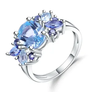 Abiding natural mystic quartz sky blue topaz gemstone finger custom fashion jewellery ring silver 925 women