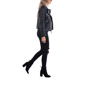 Commercio all'ingrosso Europeo Nero DELL'UNITÀ di elaborazione del Faux Moto <span class=keywords><strong>Giacca</strong></span> di Pelle Per Le Donne - Product Image 3