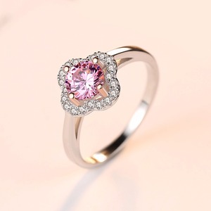 CZCITY All'ingrosso 925 D'argento di Figura Del Fiore Wedding Anello Con Clear & Pink Zircone Pietra di Cristallo Per Le Donne Festa Di Fidanzamento Regalo - Product Image 4