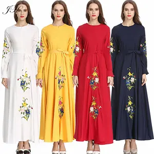 2019 우아한 중동 Kaftan Abaya 두바이 아랍어 여성 꽃 자수 이슬람 드레스 로브 Musulmane 터키 이슬람 의류