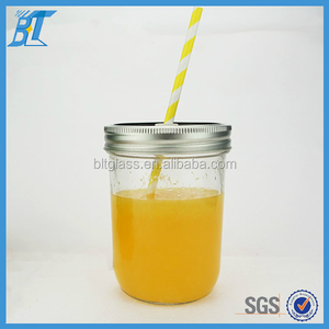 Frasco de <span class=keywords><strong>boca</strong></span> ancha de jugo de vaso con tapa y paja de la astilla - Product Image 2