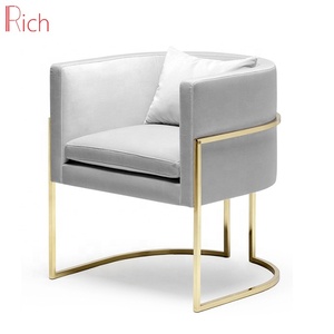 Casa <span class=keywords><strong>muebles</strong></span> de estilo moderno de oro de acero inoxidable con acabado de sillón de terciopelo rosa Silla de salón - Product Image 4