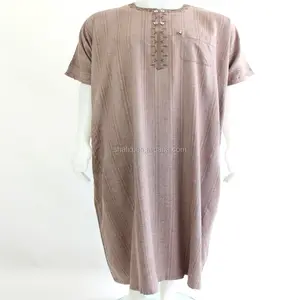 IKAF 재고 항목 뜨거운 판매 자수 아랍어 남성 Kaftan Jilbab arbric 남자 jubba 짧은 소매 잠자는 thobe