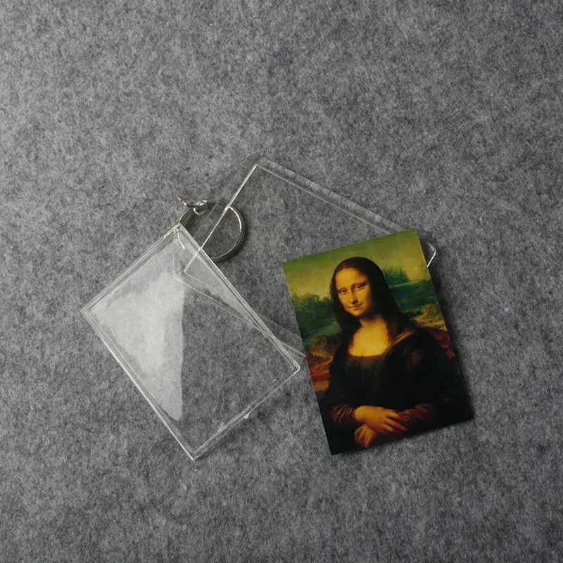 Clear custom blank souvenir plastic frame photo picture insert logo plastic keyring acrylic keychain