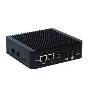 Pequeña muestra cliente Delgado celeron N3160 quad core dual nic x86 único de 4K mini pc con tres pantalla