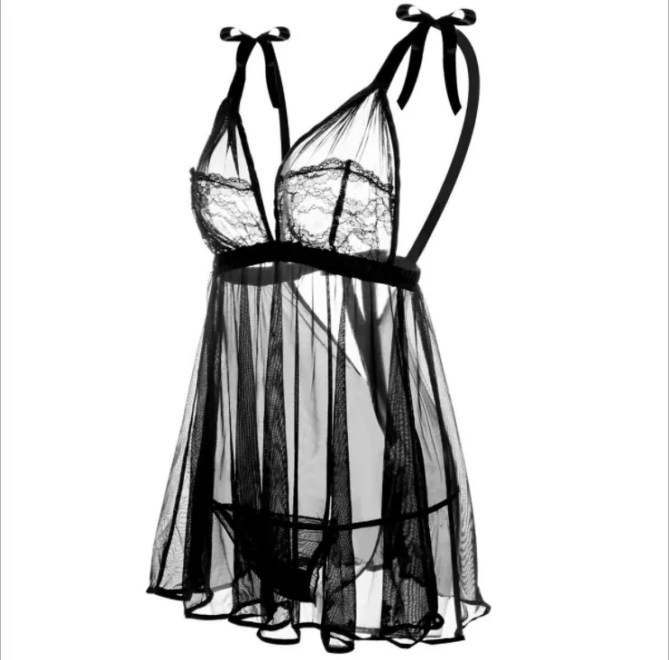 Nuisette fantaisie en dentelle noire pour femme, belle lingerie érotique transparente, sexy, tendance, à la mode