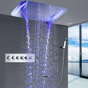 Keran Modern, Mixer Shower Termostatik Termostatik, Kepala Shower Multifungsi, Dipasang Di Langit-langit Dipoles dengan Katup 5 Cara Kuningan