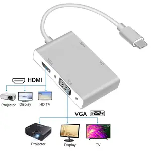 4 in 1 Type-C USB 3.1 USB C 유형 C HDMI VGA DVI USB 3.0 어댑터 케이블 macbook Samaung S10 S8 Google Chromebook ASU