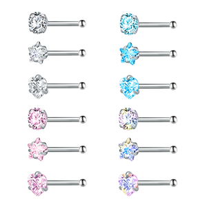 Blue Pink rainblow color Round, Star and Heart Zircon surgical stainless steel nose studs