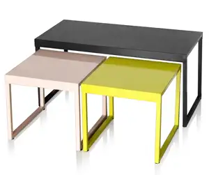 Mesa de café revestida pó elegante, mesa de café revestida de metal com mesa lateral s 3
