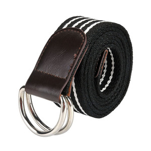 En gros Bande Noire Toile Double <span class=keywords><strong>D</strong></span> Anneau En Nylon À Rayures Ceinture En Toile avec Cuir Embout - Product Image 1