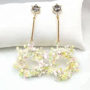 Korean jewelry hockey stick beige fabric 2018 most fashion earring for women