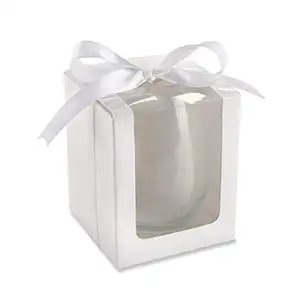 ZL Custom White Paper 15 oz champagne flute Stemless Wine Glasses Wedding Favor Gifr Box With Window And Ribbon