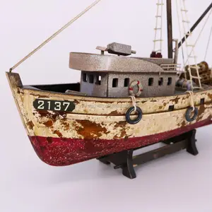 Antique Red wooden fishing boat model 2 sets 45X14X38cm fish factory vessel hand craft model