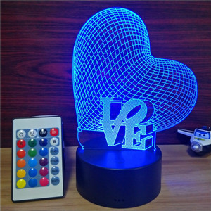 De la tabla de la boda regalo para los huéspedes amor corazón 3D ilusión luz de noche LED táctil de 7 colores Cambio de San Valentín regalo para San Valentín de día con control remoto - Product Image 3