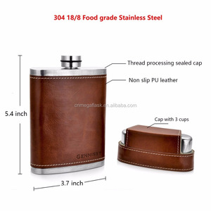 8Oz Leder Beklede Rvs Pocket Heupfles Met Gratis Trechter En Kleine Cup