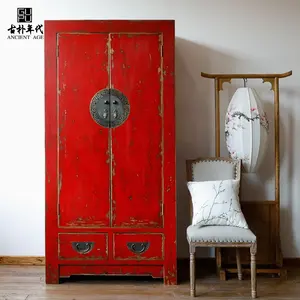 עץ סיני חדר שינה רטרו במצוקה בציר צבע ישן סיני מרווח שתי דלת ארונות סיני ארון עתיק