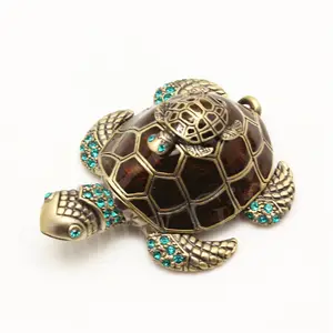 SHINNYGIFTS fait à la main en métal étain tortue bibelot boîte en métal maison bijoux décoratifs boîte-cadeau