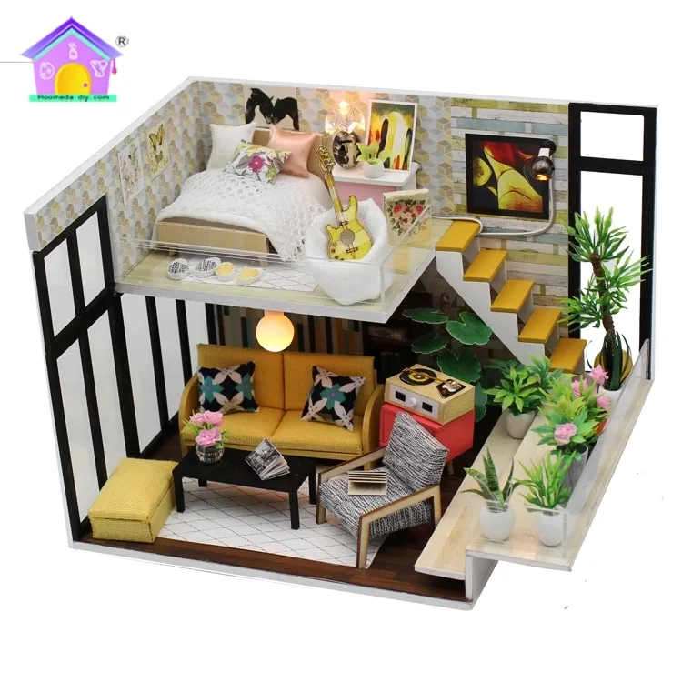 卸売業者Diy木製パズルミニかわいいドールハウスハウスモデルおもちゃキッズドールハウスDiyクラフト