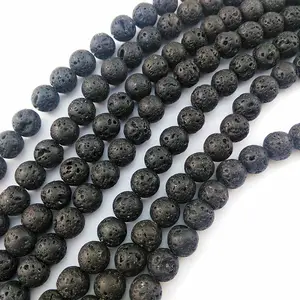 10mm round natural lava stone black sem-precious stone beads