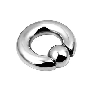 Stainless steel piercing jewelry heavy large gauge spring loaded snap fit ball closure ring