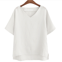 Kaos Wanita Hemp Kustom Grosir Produsen Pakaian Hemp Atasan V-Neck Kaos Lengan Pendek