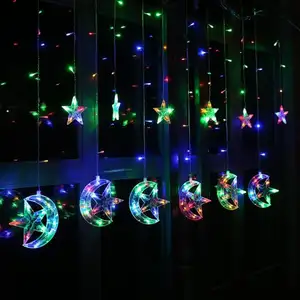 138 LED Multi Color Crescent & Star Vorhang licht für Ramadan Dekoration Star Decoration Light