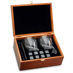 High End Whiskey Glas Gift Boxed 8 Graniet Chilling Whisky Rotsen Stenen En 2 Kristal Wijn Glazen Houten Box Set