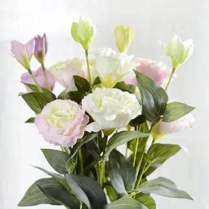 สัมผัสจริง3สาขา Campanulaceae จีนราคาถูกดอกไม้ประดิษฐ์เดี่ยวชาผ้าไหมกุหลาบช่อดอกไม้สำหรับงานแต่งงาน FZH185