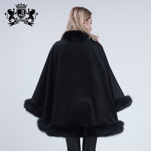 Popular Cashmere Cape Real fox Fur <strong>Women</strong> Poncho Fur Trim <strong>Cloak</strong> - Product Image 6