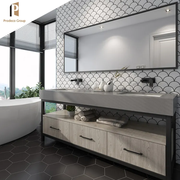 Meubles de salle de bains en aluminium, vanité d'hôtel moderne, italien en bois noir foncé, simple armoire