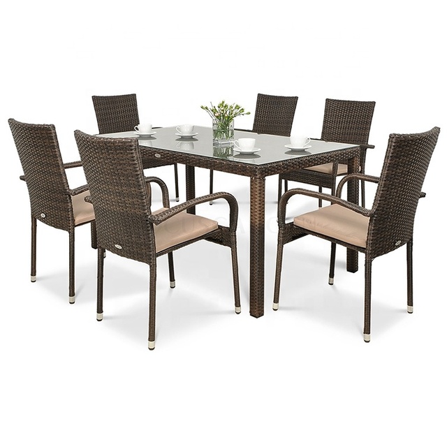 High Quality Steel Frame Powder Coating Rattan Modern Outdoor Dining Set